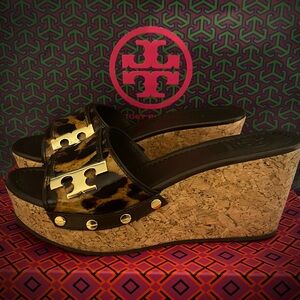 Tory Burch ‘Pamela’ Leopard Wedge Mules (Size 6)
